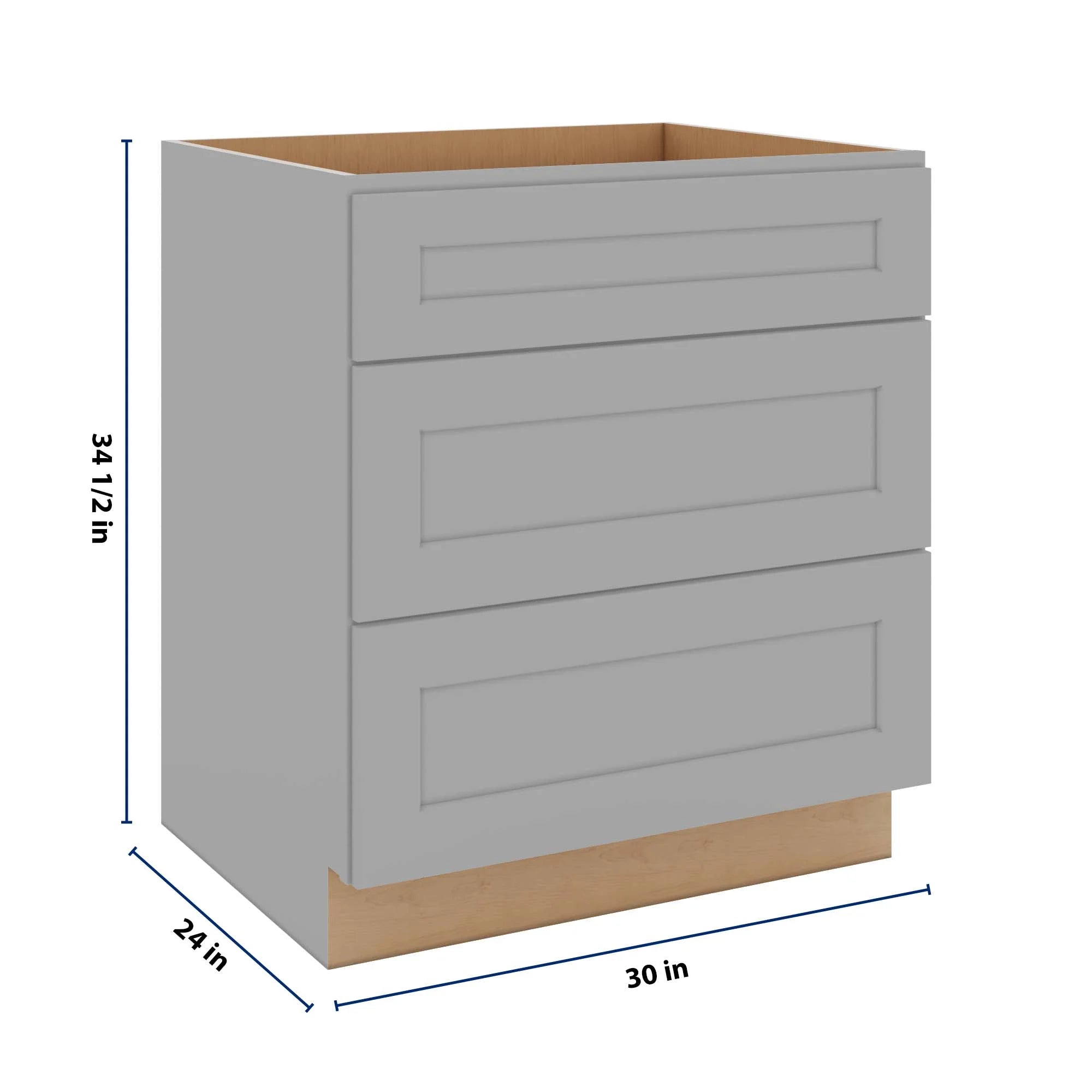 J&K Castle Grey S5 Base w/3 Drawers - 30" W
