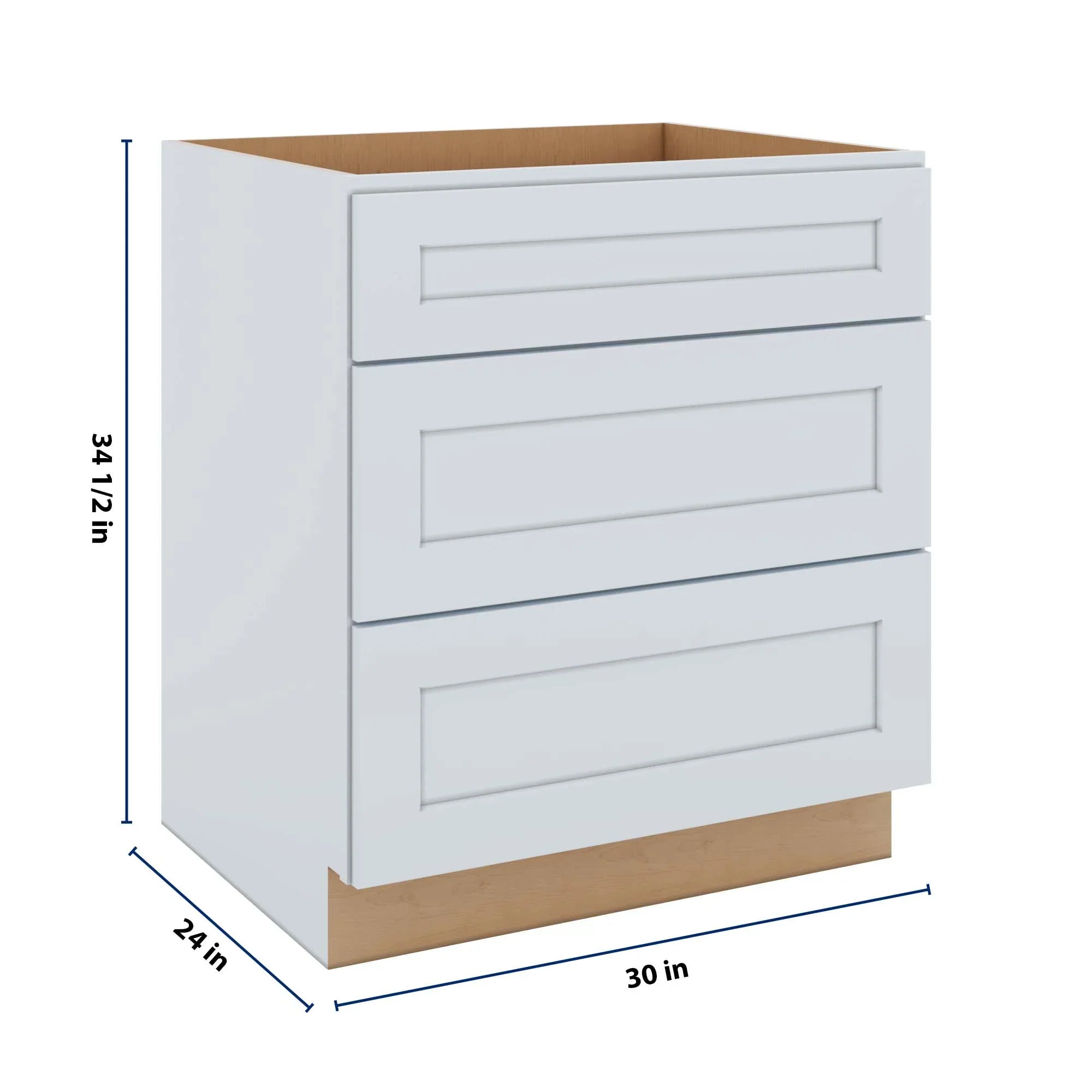 J&K White Shaker S8 Base w/3 Drawers - 30" W