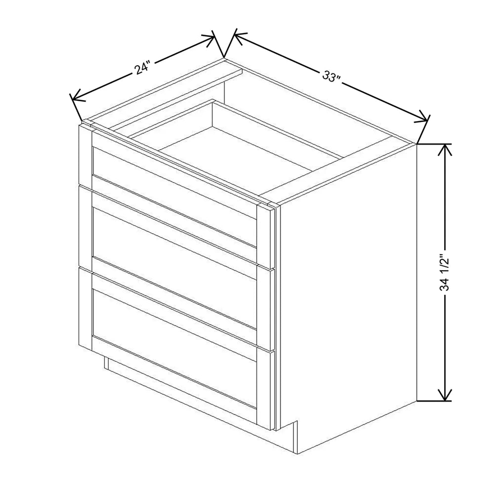 Kitchen Cabinet Distributors Shaker Designer White 5PC Drawer Base Cabinet - 33" W