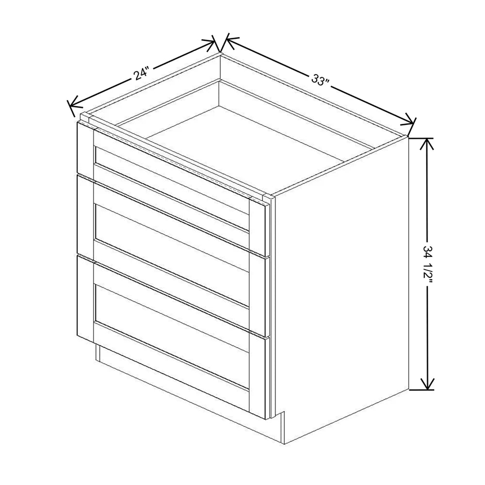 J&K White Shaker S8 Base w/3 Drawers - 33" W