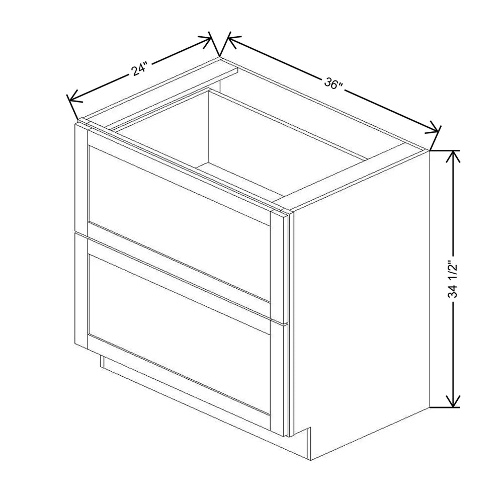 Kitchen Cabinet Distributors Shaker Designer White 5PC 2 Drawer Base Cabinet - 36" W