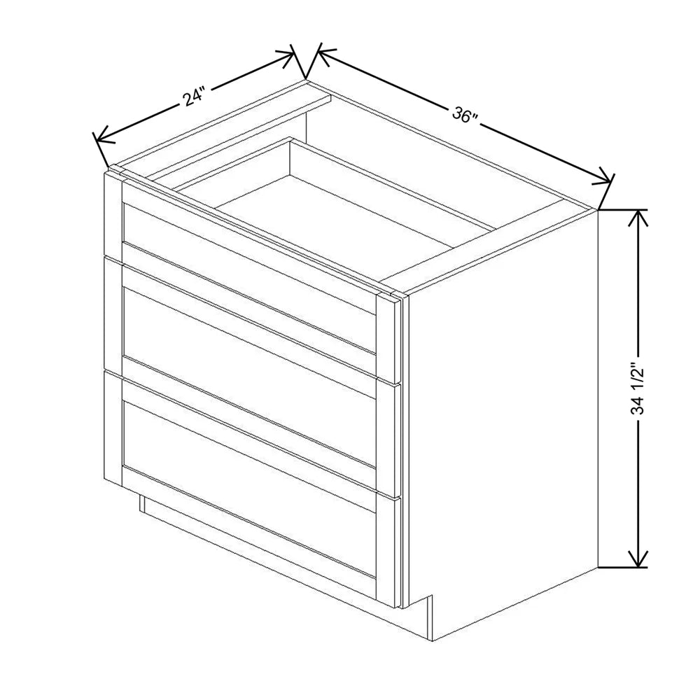 Kitchen Cabinet Distributors Shaker Designer White 5PC Drawer Base Cabinet - 36" W