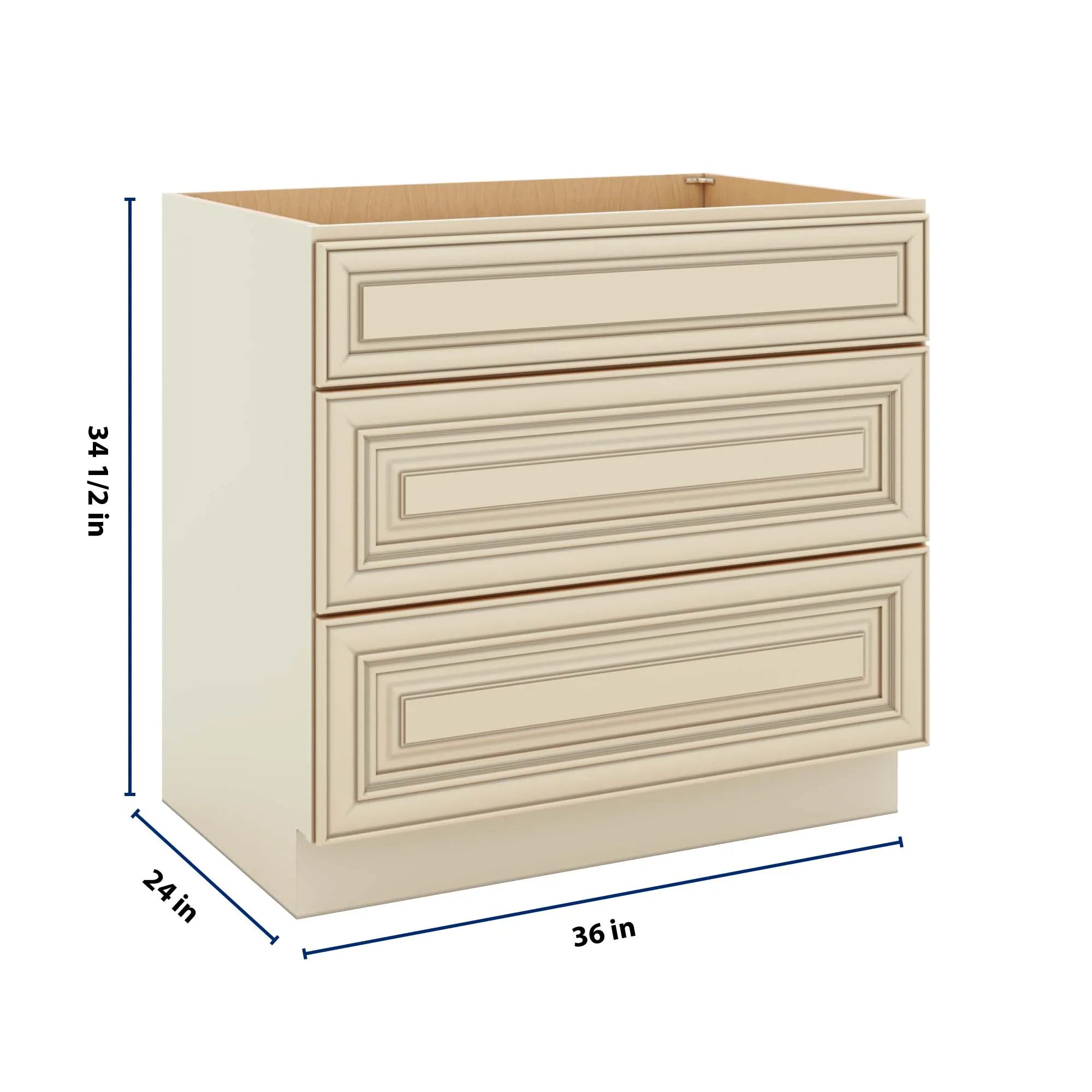 J&K Creme Glazed A7 Base w/3 Drawers - 36" W