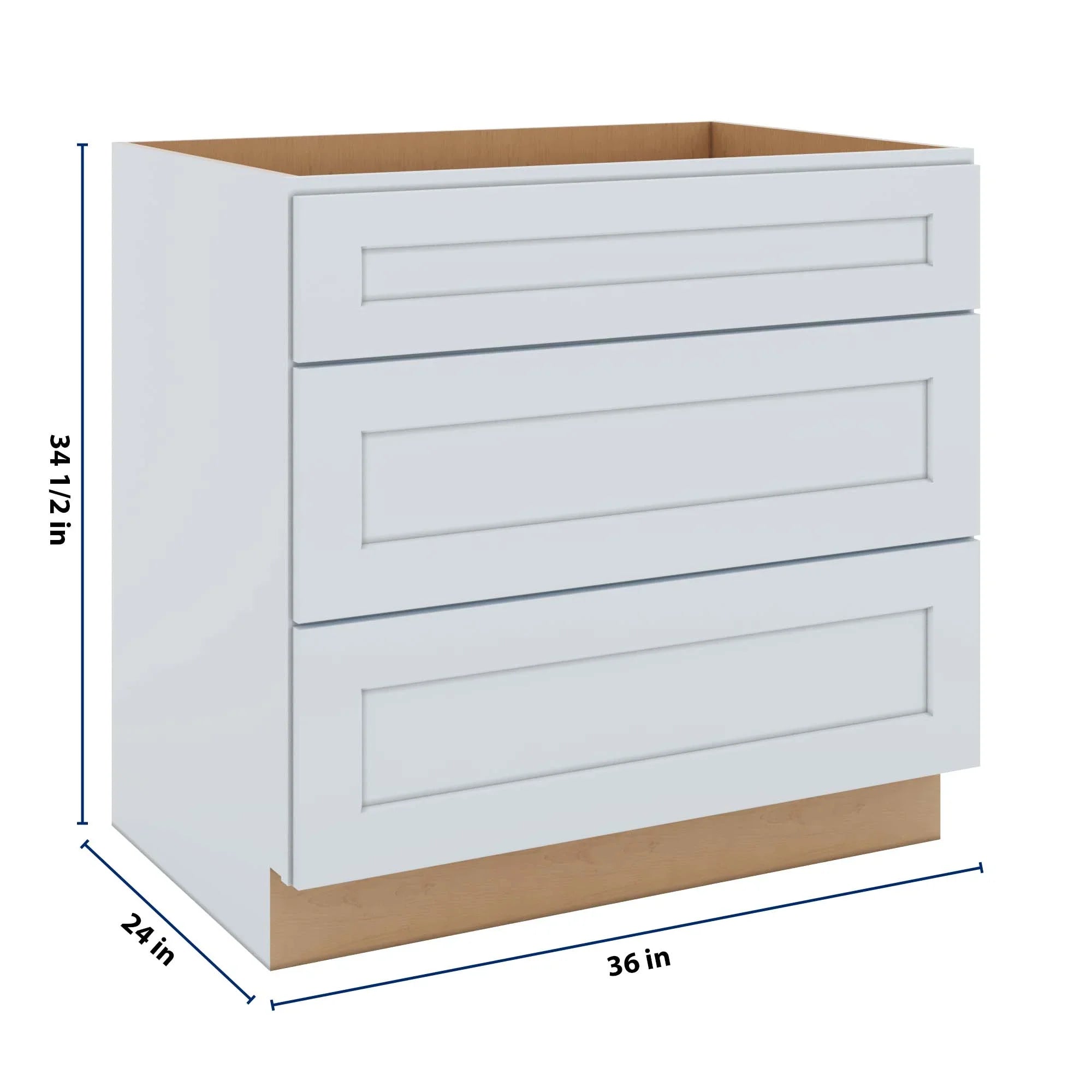 J&K White Shaker S8 Base w/3 Drawers - 36" W