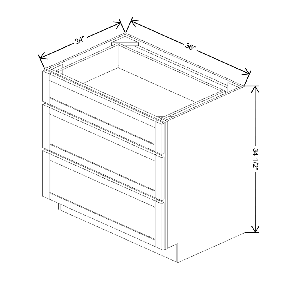 Wolf Classic Waverly White Paint 36"W Base 3 Drawer Cabinet