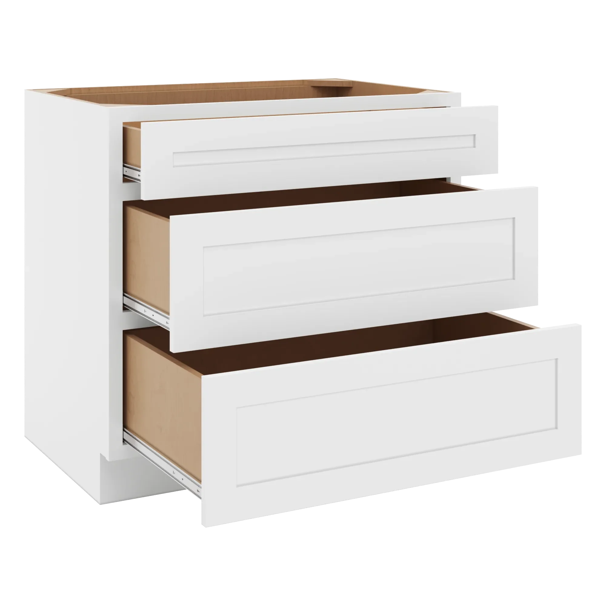 cnc luxor 5 piece white 36 w 3 drawer base cabinet