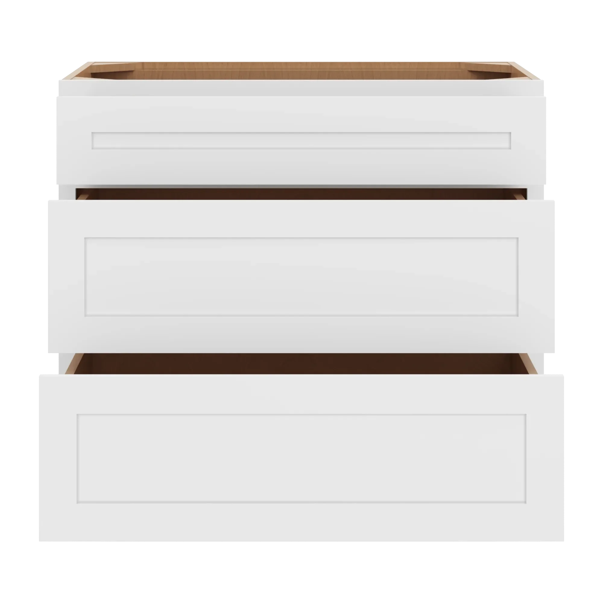 cnc luxor 5 piece white 36 w 3 drawer base cabinet