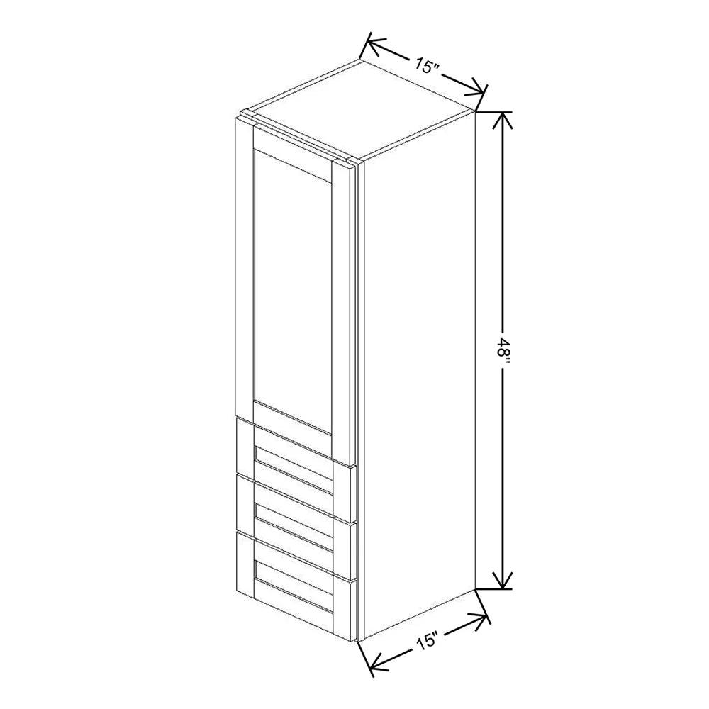 Kitchen Cabinet Distributors Shaker Designer White 5PC Wall Twr w/ 3 Drws -15"W x 48"H x 14.5"D