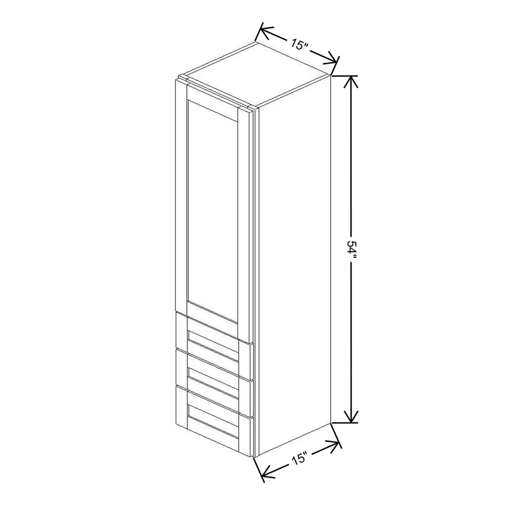 Kitchen Cabinet Distributors Shaker Designer White 5PC Wall Twr w/ 3 Drws -15"W x 54"H x 14.5"D