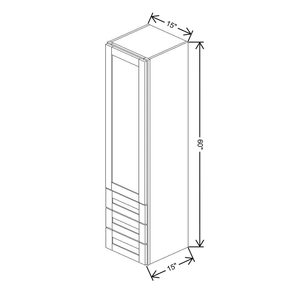 Kitchen Cabinet Distributors Shaker Designer White 5PC Wall Twr w/ 3 Drws -15"W x 60"H x 14.5"D