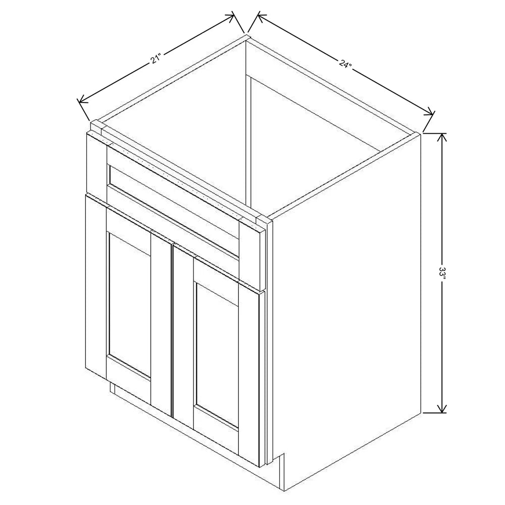 J&K White Shaker S8 Vanity Base Sink Door/False Drawer 24" W x 33" H x 21" D