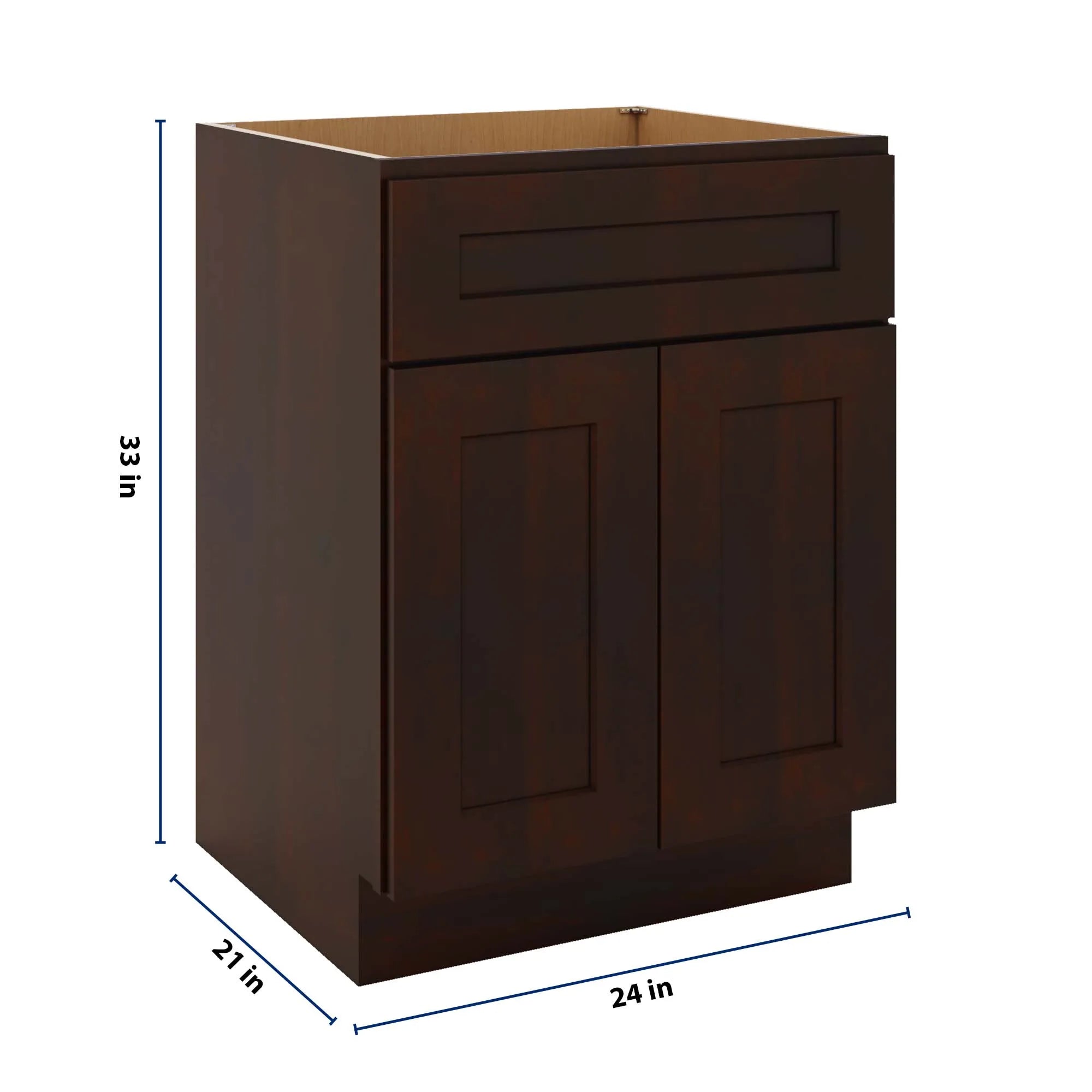 J&K Java Coffee S1 Vanity Base Sink Door/False Drawer 24" W x 33" H x 21" D