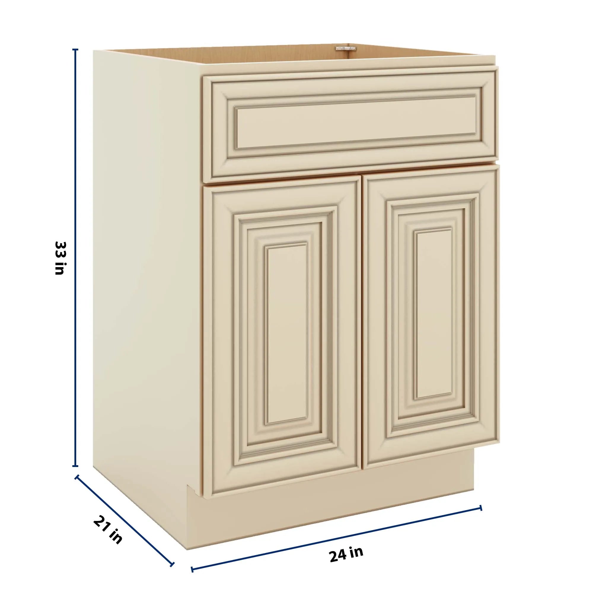 J&K Creme Glazed A7 Vanity Base Sink Door/False Drawer 24" W x 33" H x 21" D