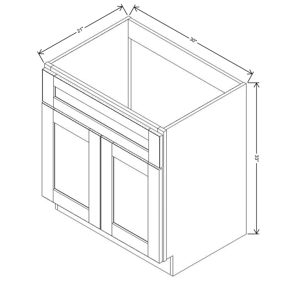 J&K White Shaker S8 Vanity Base Sink Door/False Drawer 30" W x 33" H x 21" D