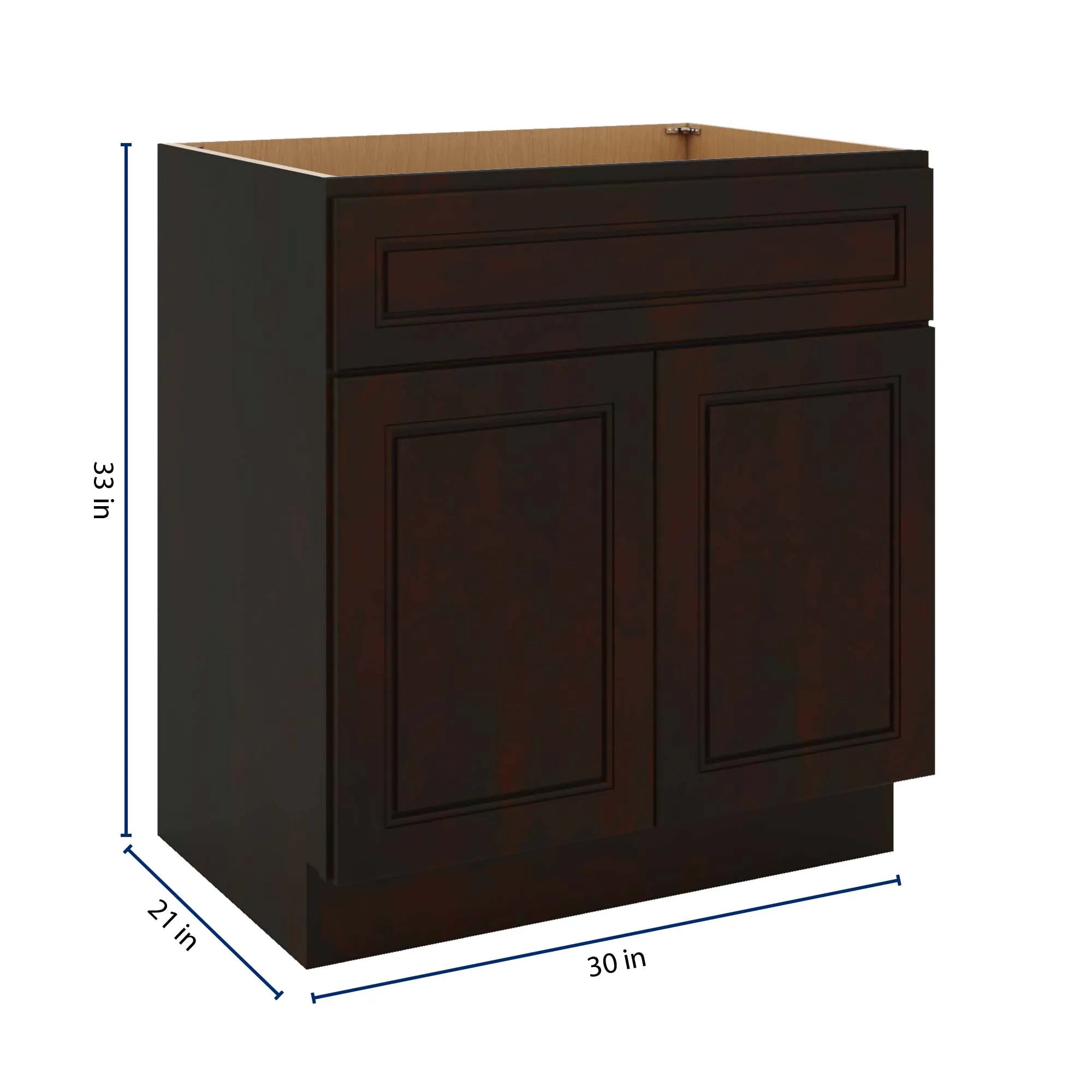 J&K Espresso K8 Vanity Base Sink Door/False Drawer 30" W x 33" H x 21" D