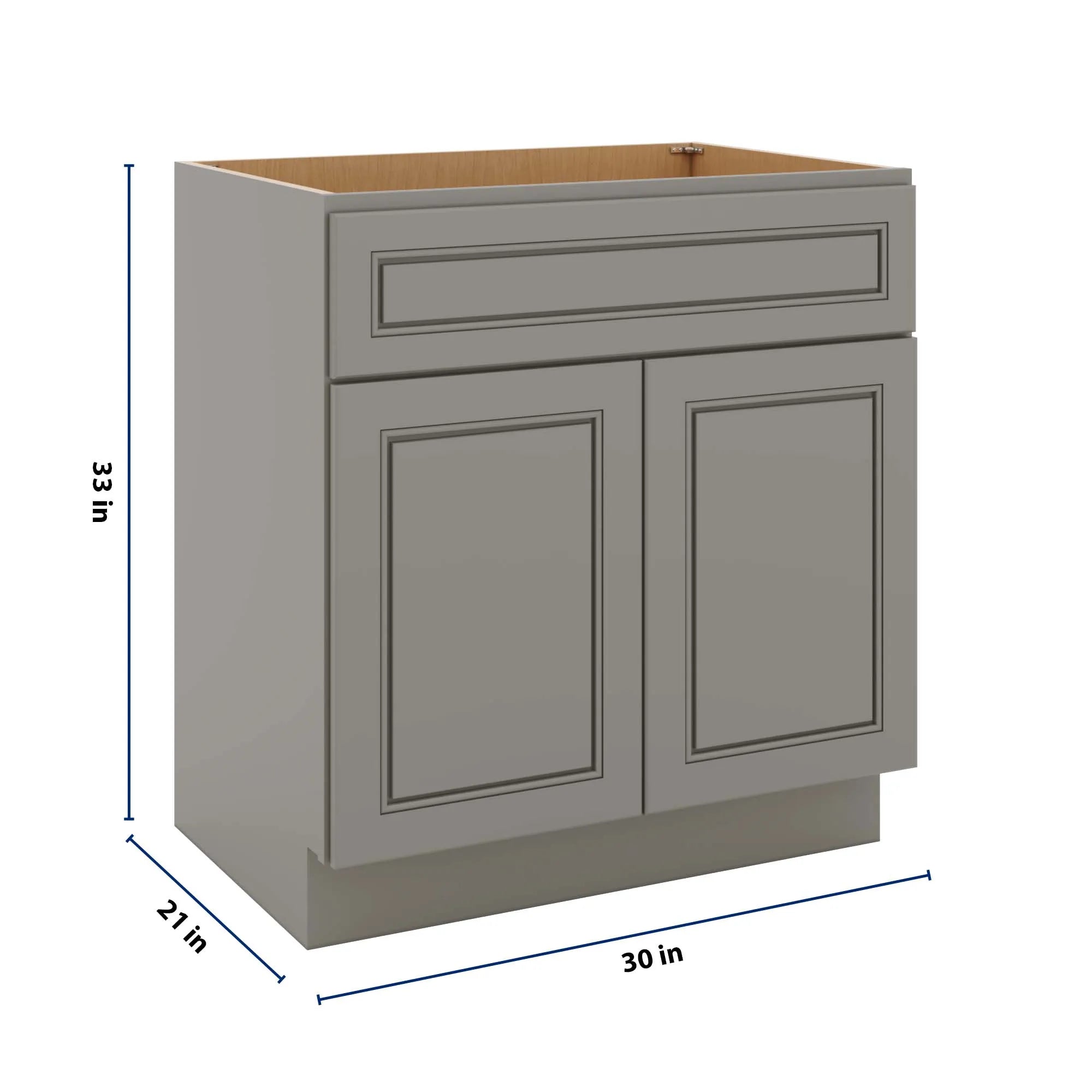 J&K Greige K3 Vanity Base Sink Door/False Drawer 30" W x 33" H x 21" D