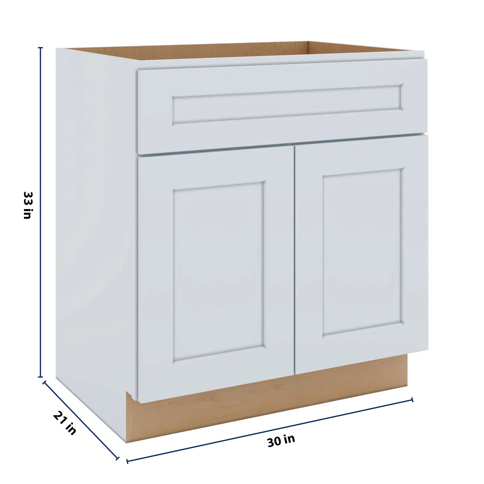J&K White Shaker S8 Vanity Base Sink Door/False Drawer 30" W x 33" H x 21" D