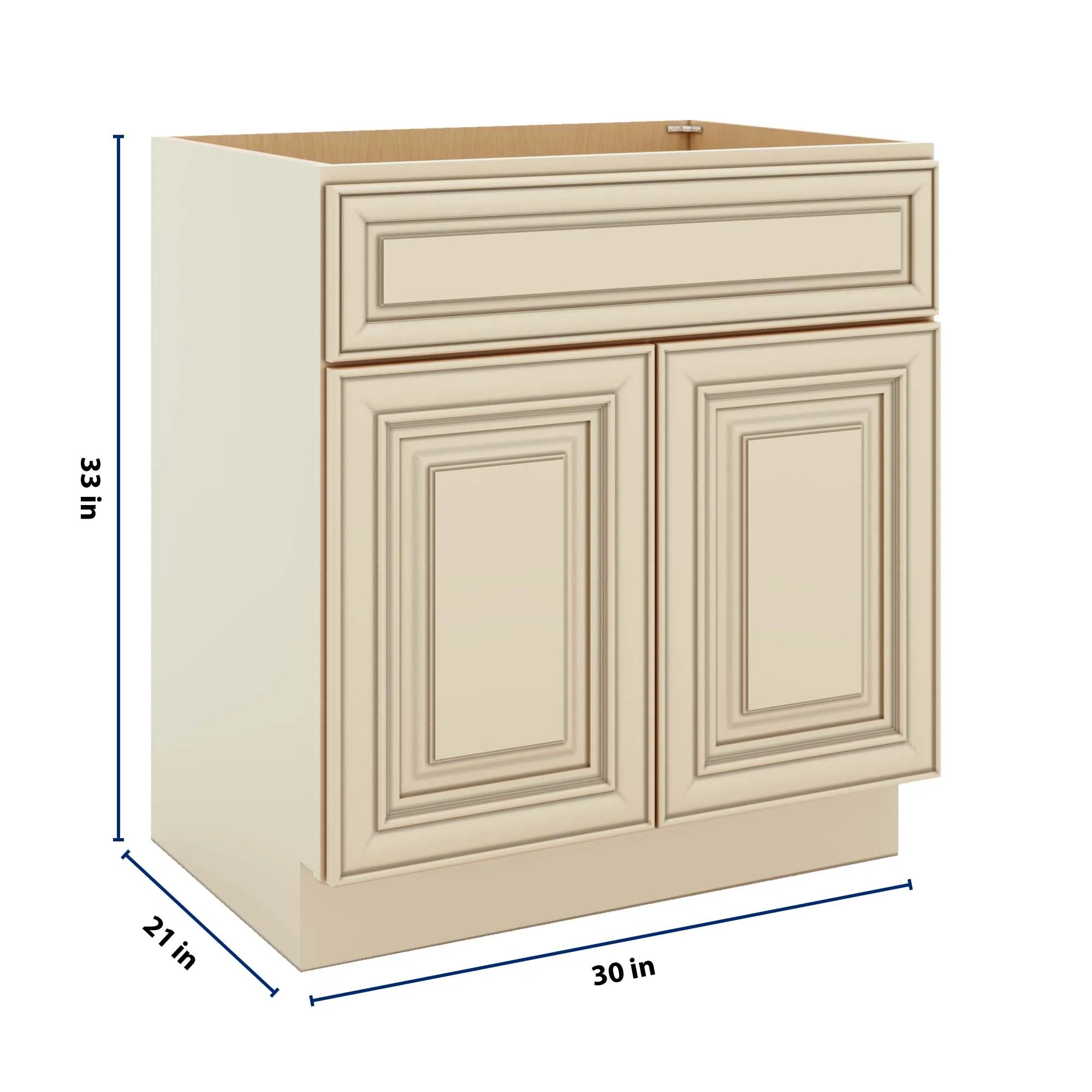 J&K Creme Glazed A7 Vanity Base Sink Door/False Drawer 30" W x 33" H x 21" D