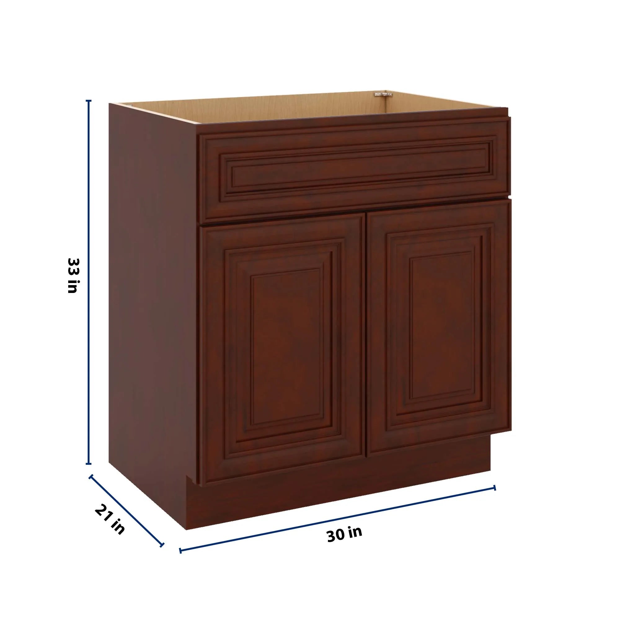 J&K Mahogany J5 Vanity Base Sink Door/False Drawer 30" W x 33" H x 21" D