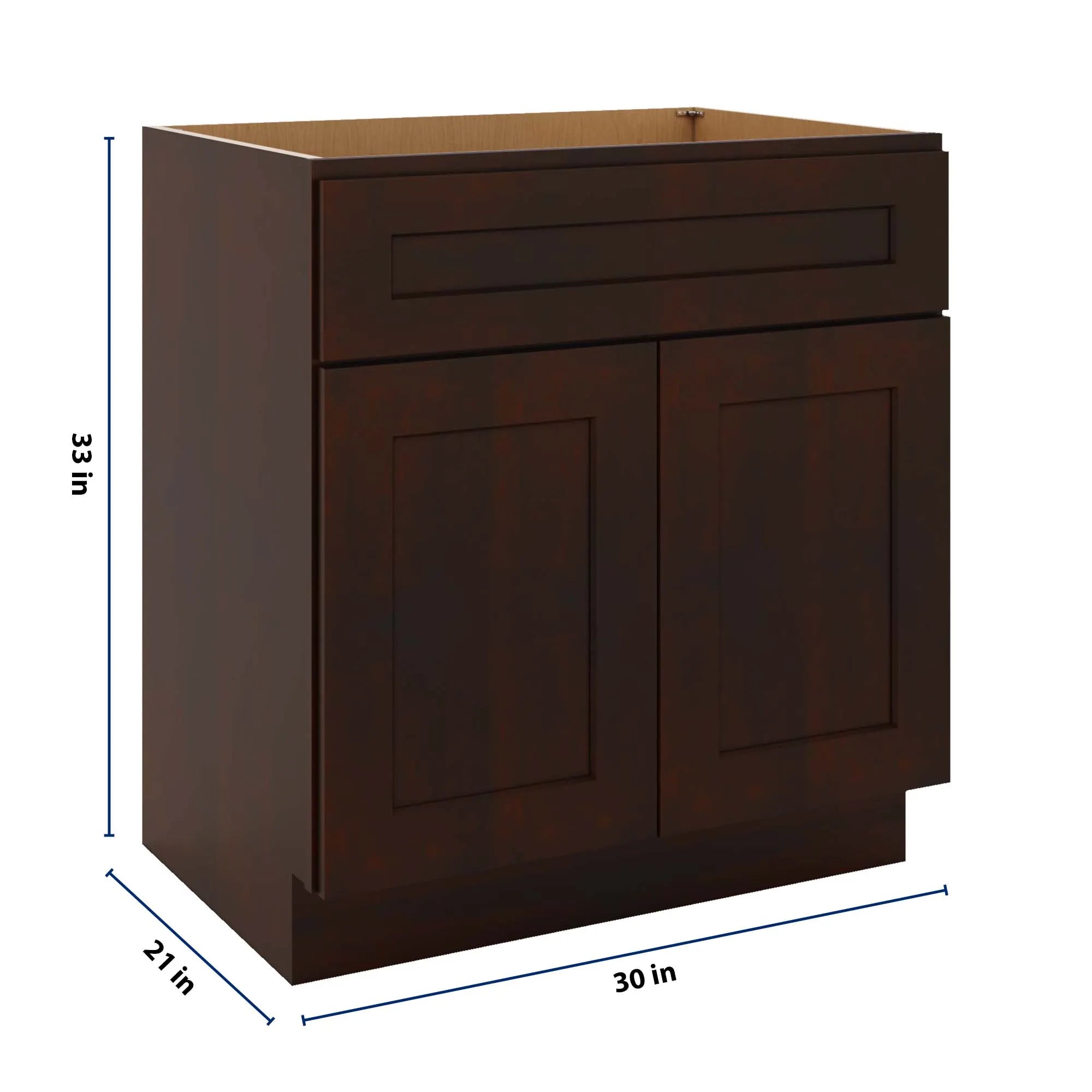 J&K Java Coffee S1 Vanity Base Sink Door/False Drawer 30" W x 33" H x 21" D