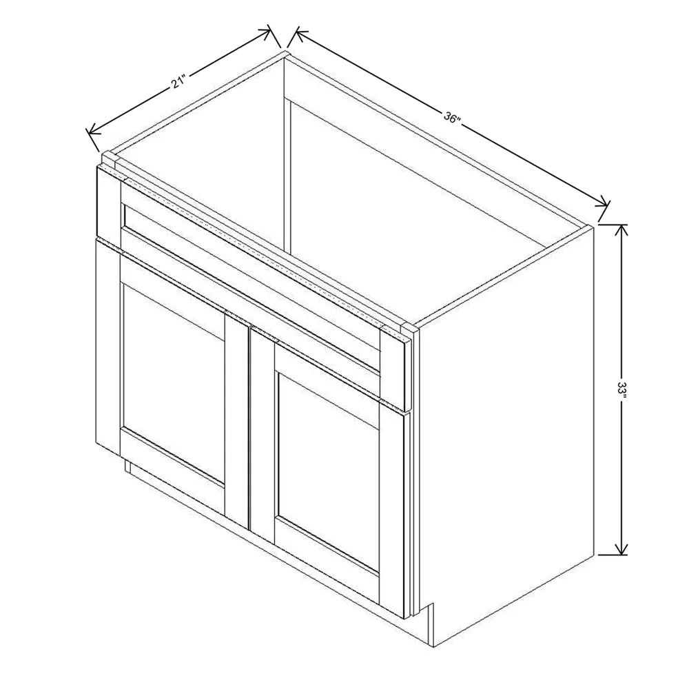 J&K Castle Grey S5 Vanity Base Sink Door/False Drawer 36" W x 33" H x 21" D