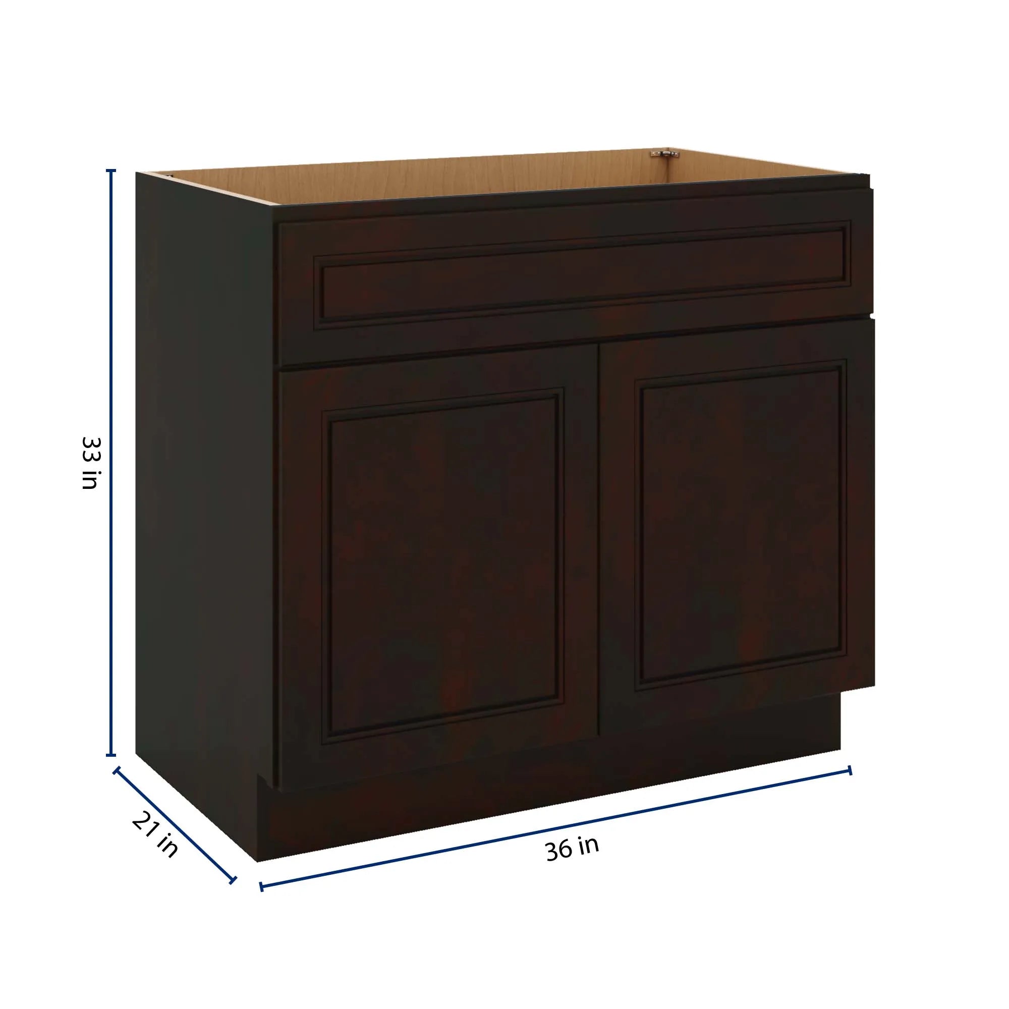 J&K Espresso K8 Vanity Base Sink Door/False Drawer 36" W x 33" H x 21" D
