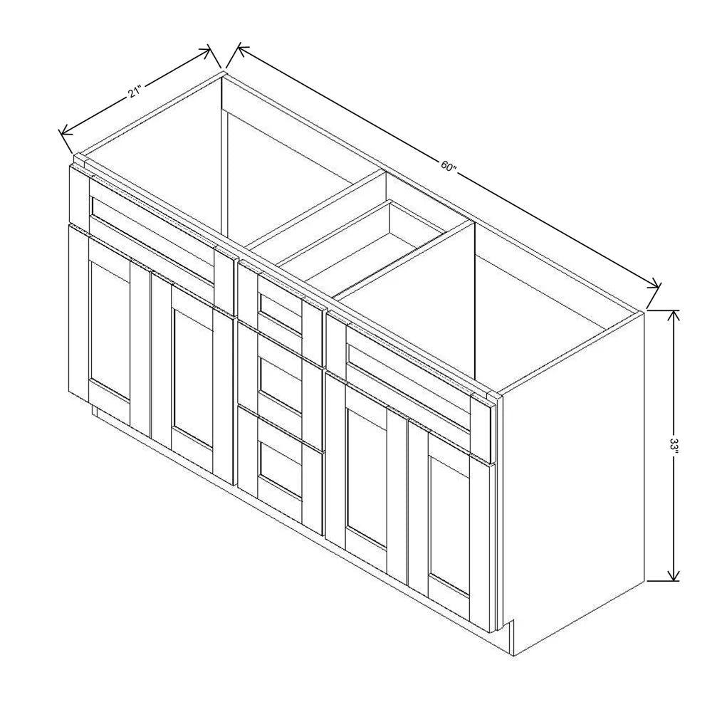 J&K Creme Glazed A7 Vanity Sink Combo 60" W x 33" H x 21" D