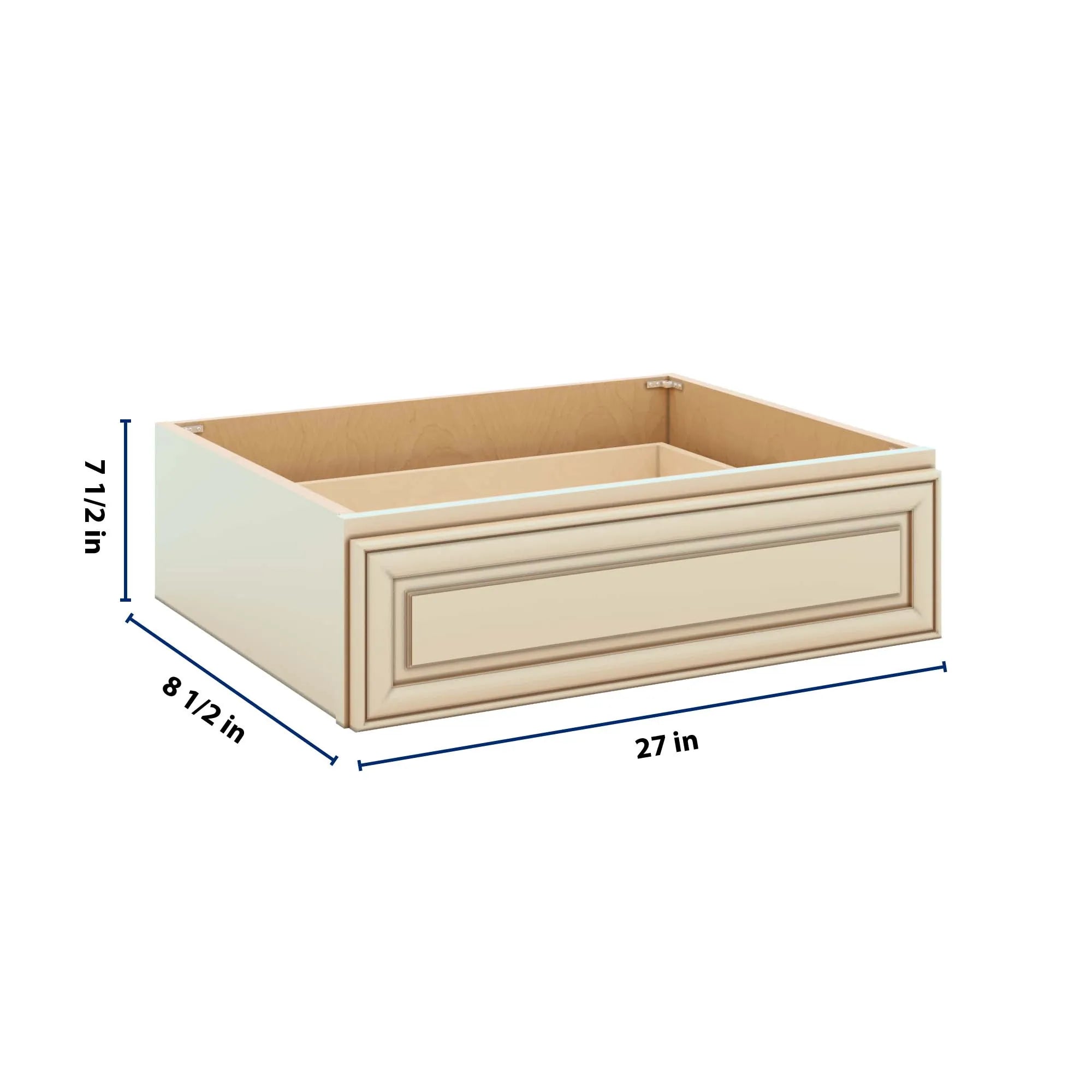J&K Creme Glazed A7 27" W x 7-1/2" H or 8-1/2" H Knee Drawer