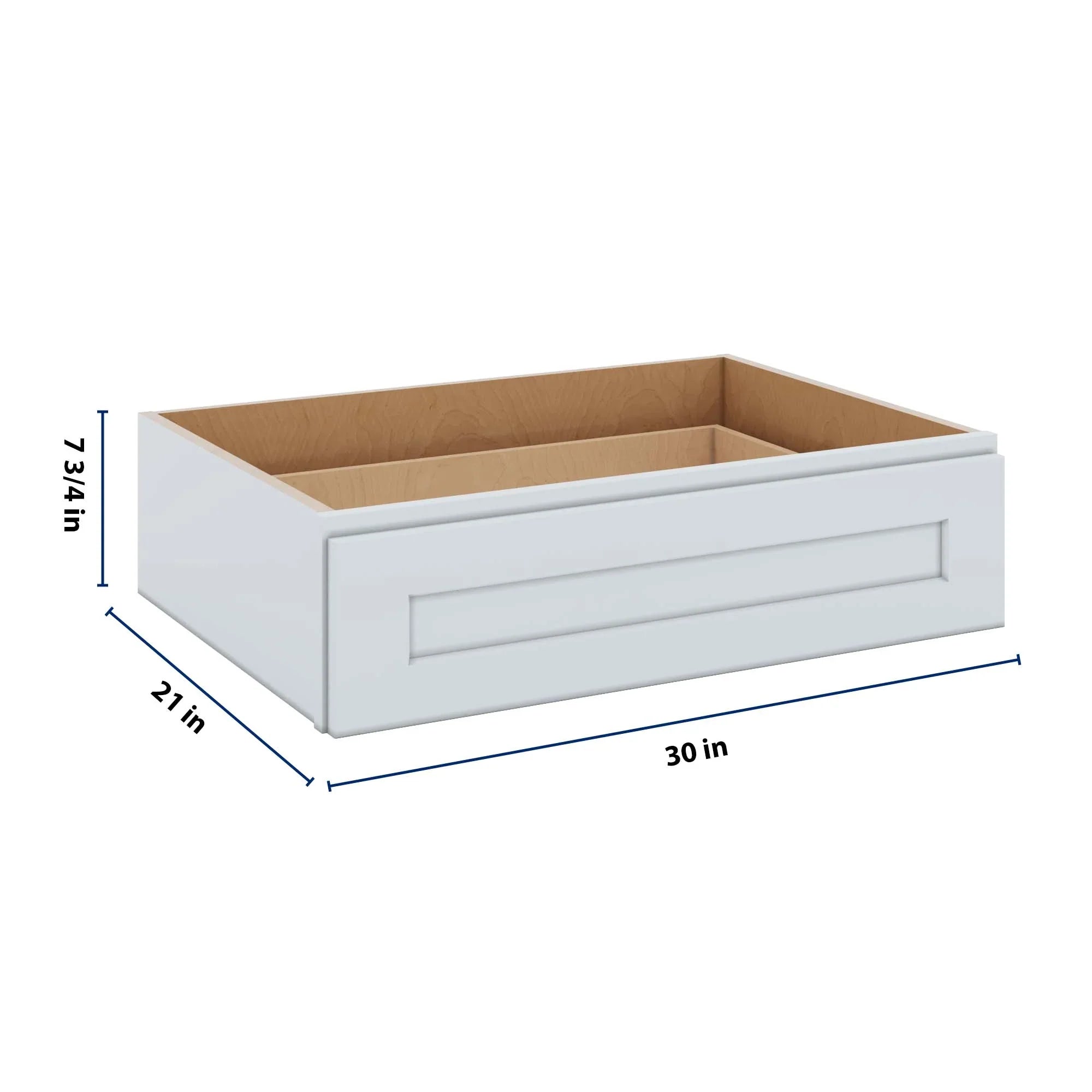 J&K White Shaker S8 30" W x 7-1/2" H or 8-1/2" H Knee Drawer