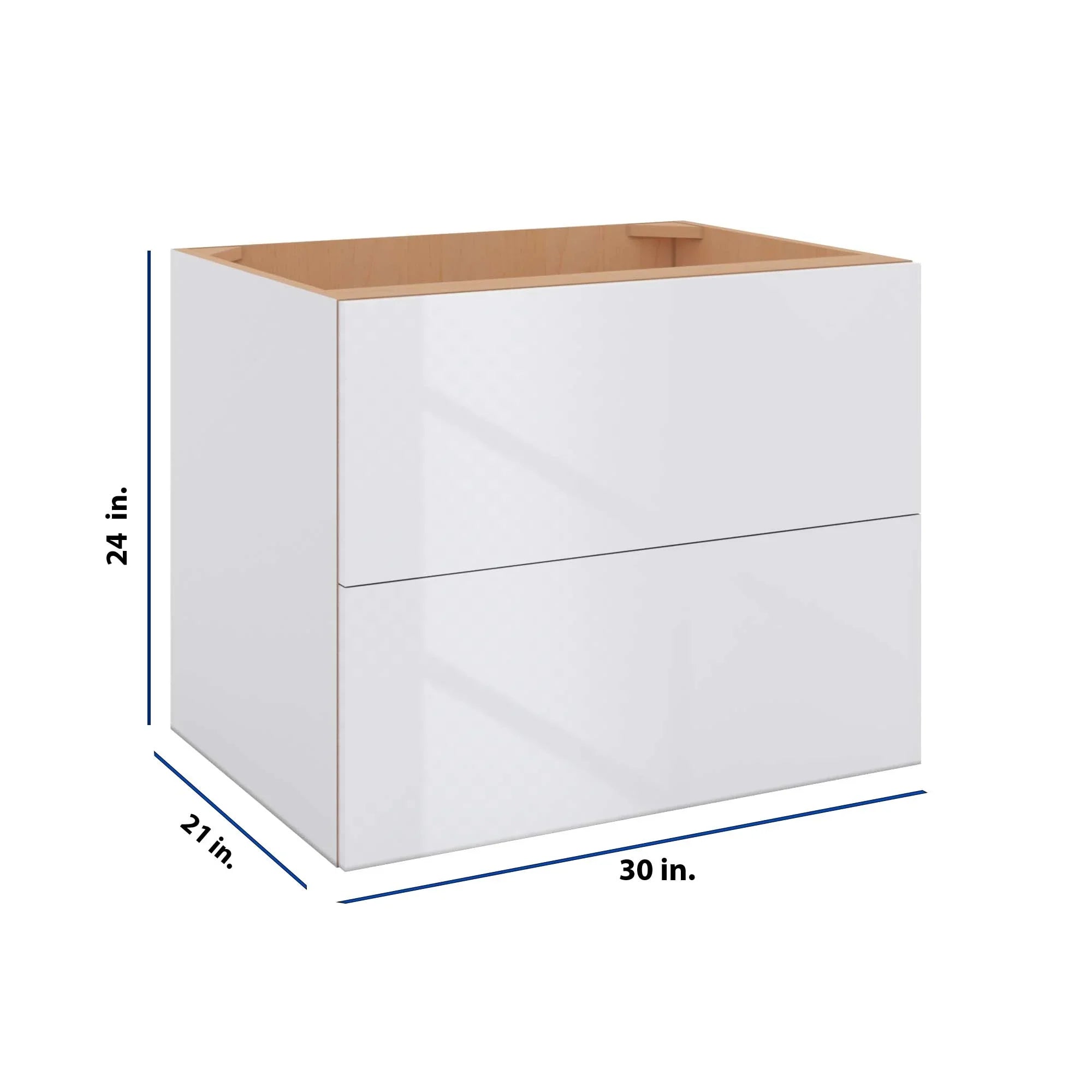 Modernform Cabinet Gloss White 30" W X 24" H X 21" D Vanity Floating Drawers Cabinet