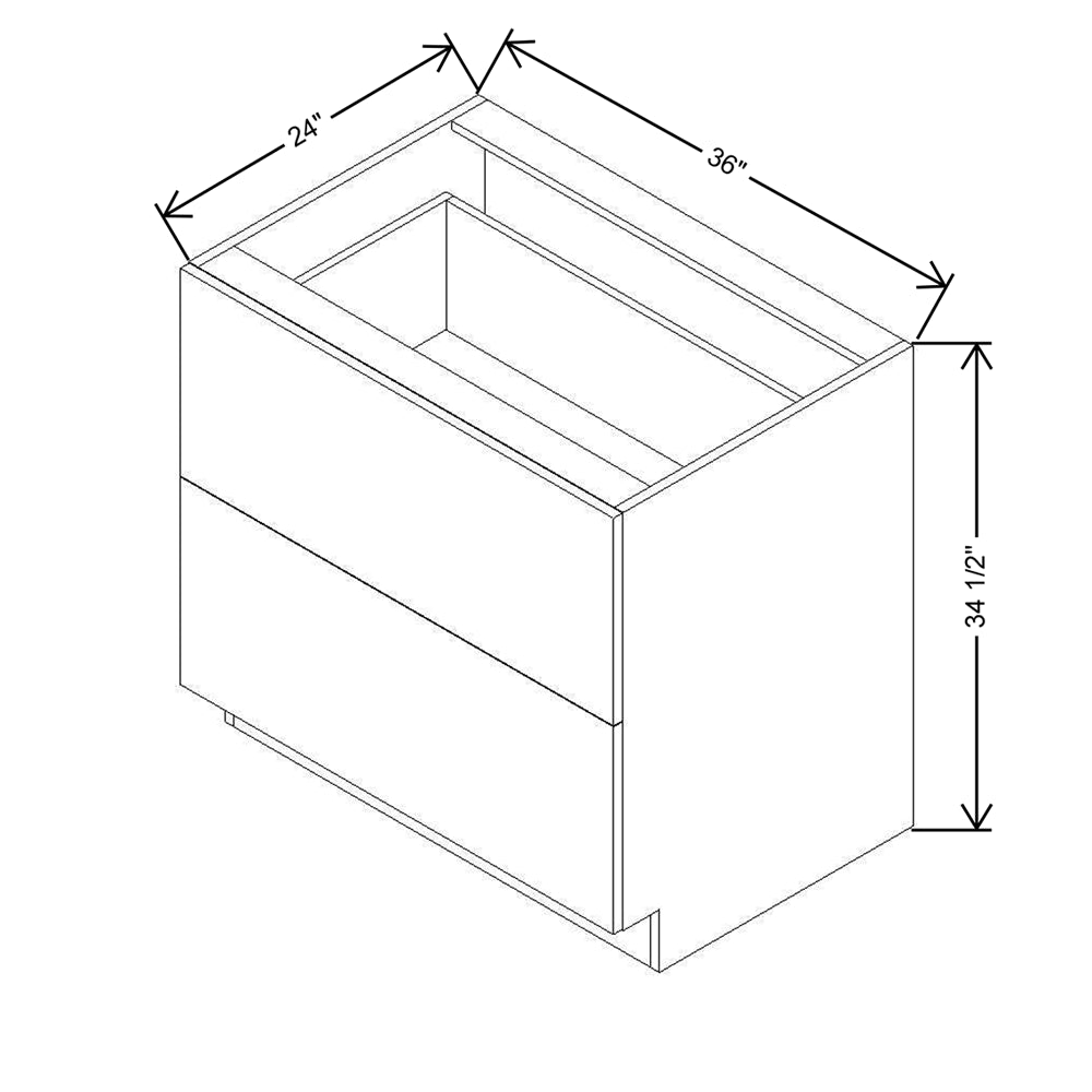Modernform Cabinet Gloss White 36" W X 34 1/2" H X 24" D  2 Drawer Base Cabinet