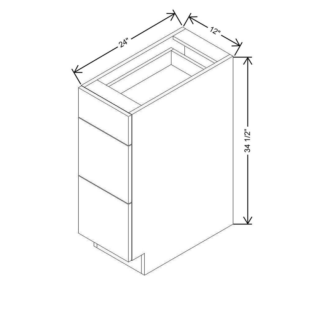 Modernform Cabinet Gloss White 12" W X 34 1/2" H X 24" D  3 Drawer Base Cabinet