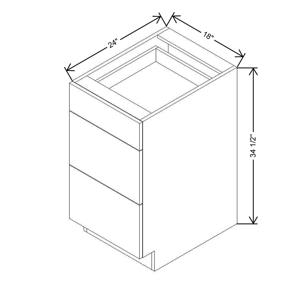 Modernform Cabinet Matte White 18" W X 34 1/2" H X 24" D  3 Drawer Base Cabinet
