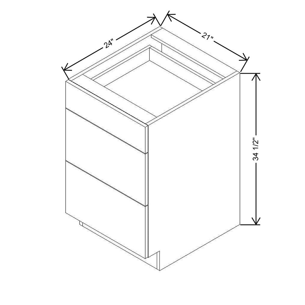 Modernform Cabinet Matte White 21" W X 34 1/2" H X 24" D  3 Drawer Base Cabinet