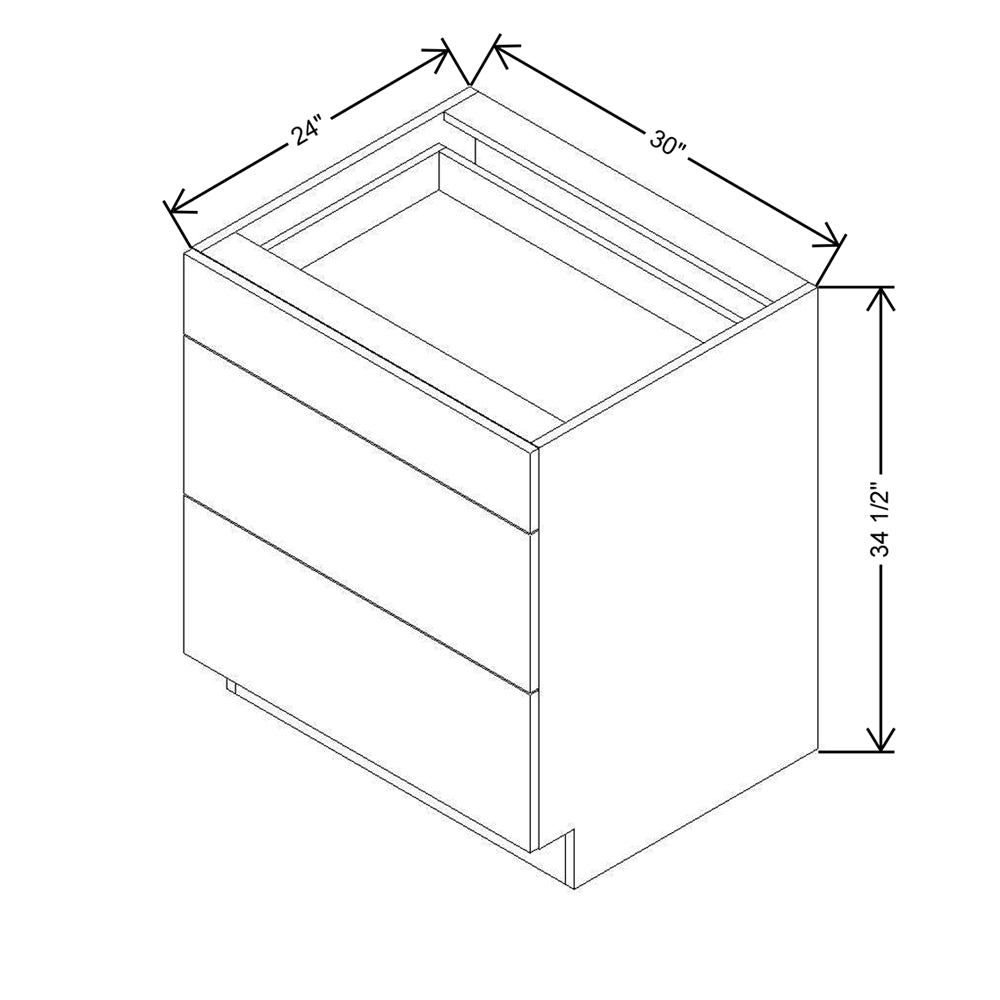 Modernform Cabinet Matte White 30" W X 34 1/2" H X 24" D  3 Drawer Base Cabinet