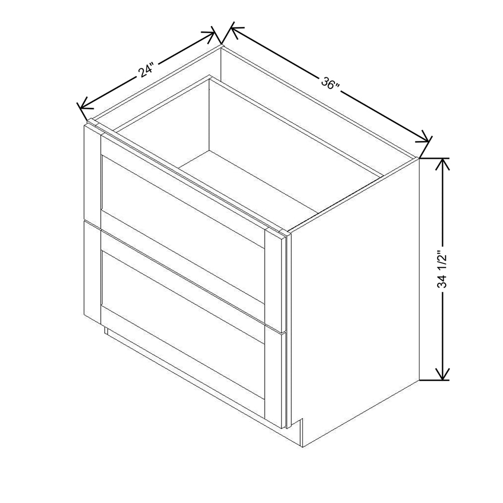 Modernform Cabinet White Shaker 36" W X 34 1/2" H X 24" D  2 Drawer Base Cabinet