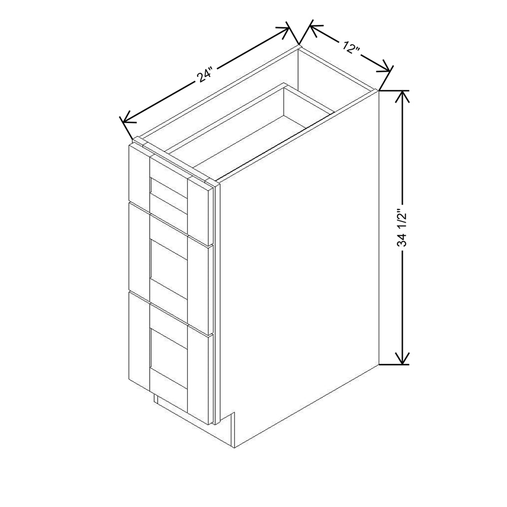 Modernform Cabinet White Shaker 12" W X 34 1/2" H X 24" D  3 Drawer Base Cabinet