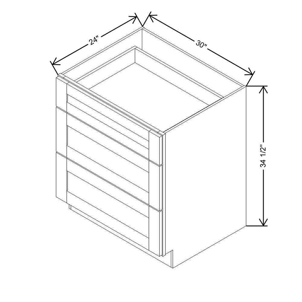 Modernform Cabinet White Shaker 30" W X 34 1/2" H X 24" D  3 Drawer Base Cabinet
