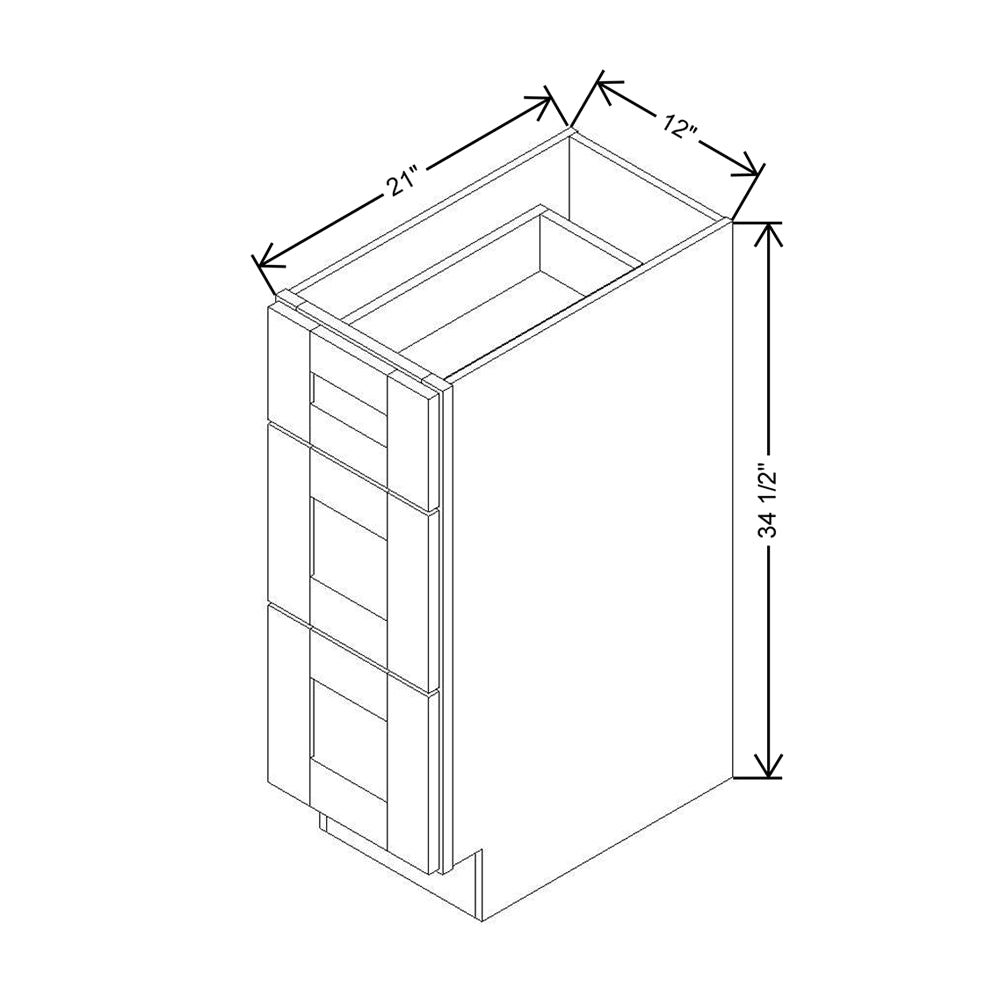 Modernform Cabinet Grey Shaker 12" W X 34 1/2" H X 21" D Vanity Base with 3 Drawers