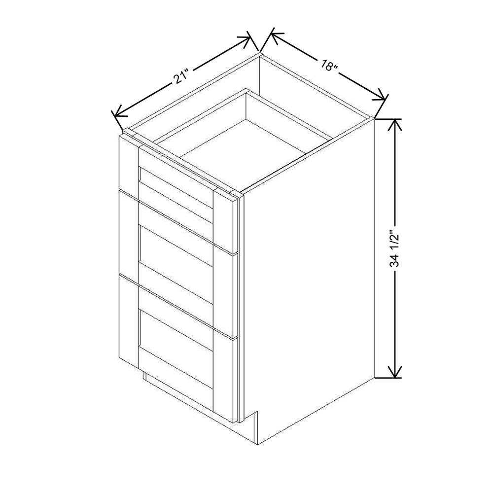 Modernform Cabinet White Shaker 18" W X 34 1/2" H X 21" D Vanity Base with 3 Drawers
