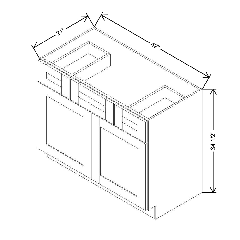 Modernform Cabinet Natural Shaker 42" W X 34 1/2" H X 21" D Combo Cabinet w/2 Side Drawers