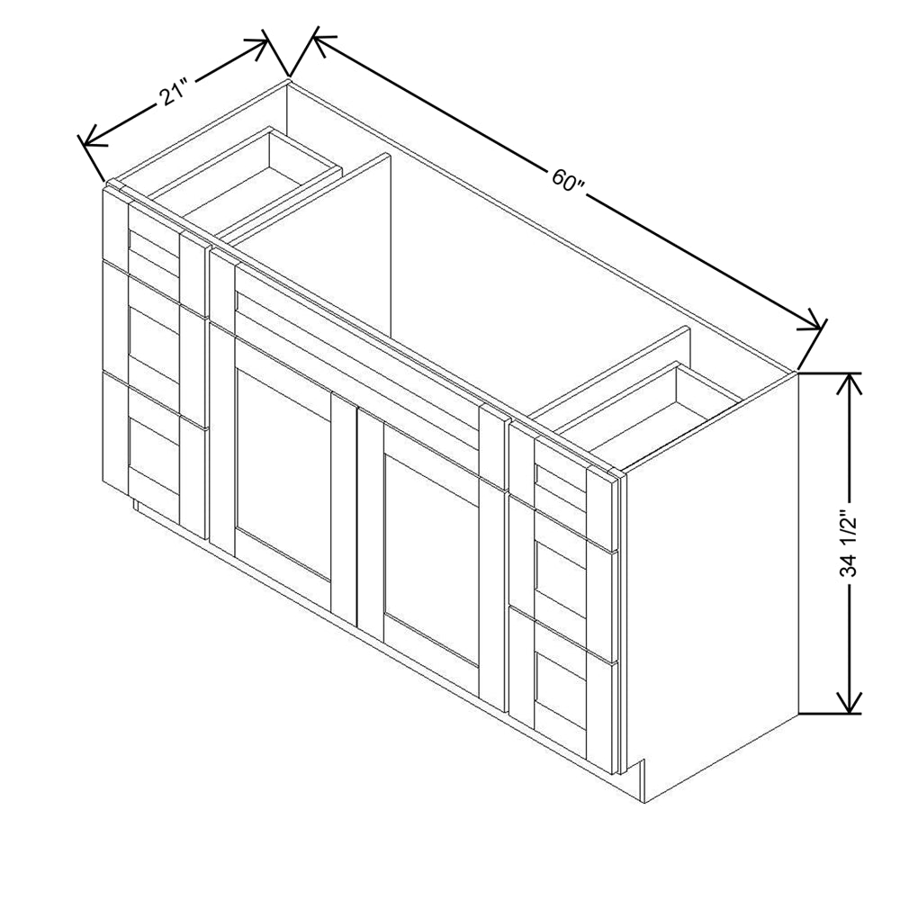 Modernform Cabinet Grey Shaker 60" W X 34 1/2" H X 21" D Combo Cabinet 2 Doors/6 Drawers/1 False Front
