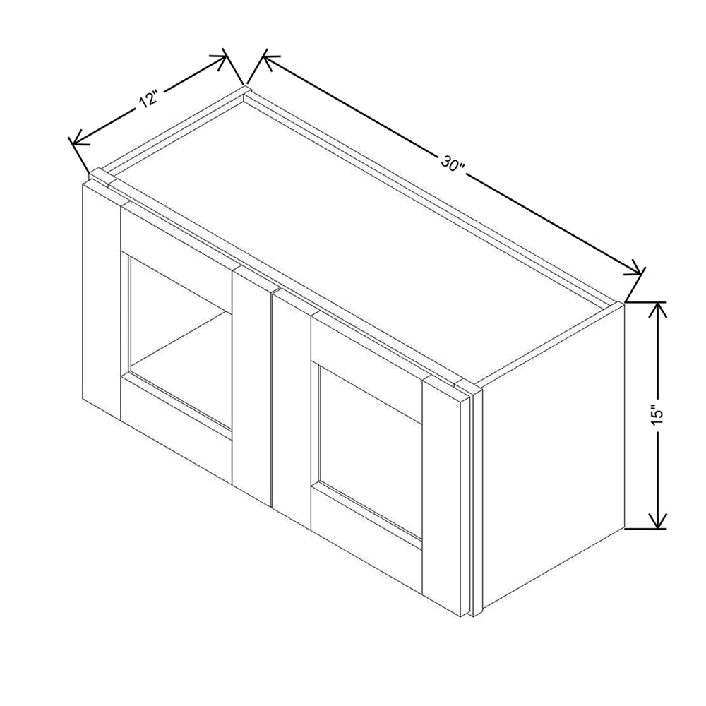 Modernform Cabinet Natural Shaker 30" W X 15" H X 12" D Double Glass Door Wall Cabinet