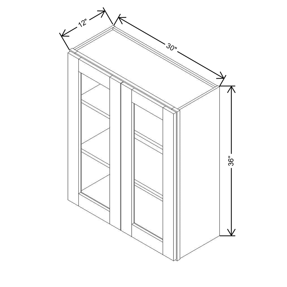 Modernform Cabinet Espresso Shaker 30" W X 36" H X 12" D Double Glass Door Wall Cabinet