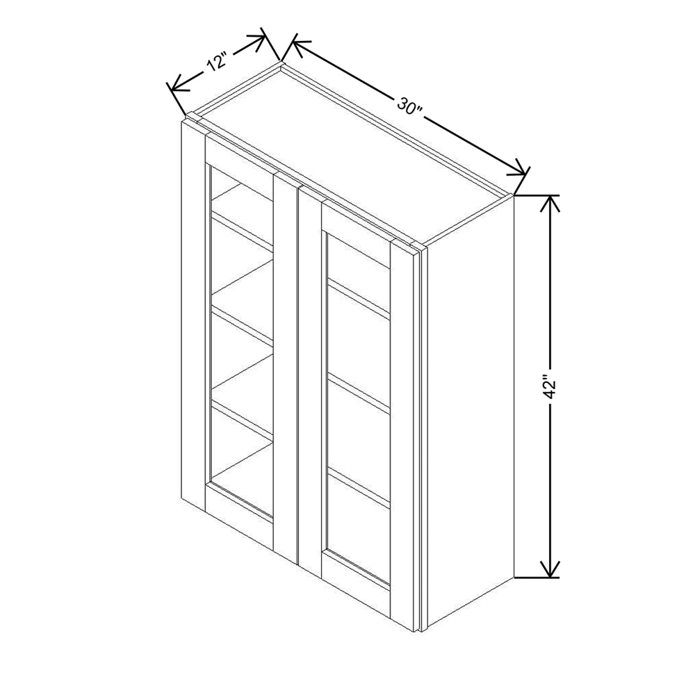 Modernform Cabinet Espresso Shaker 30" W X 42" H X 12" D Double Glass Door Wall Cabinet