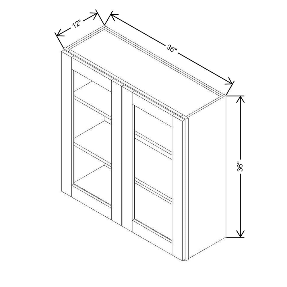 Modernform Cabinet Espresso Shaker 36" W X 36" H X 12" D Double Glass Door Wall Cabinet