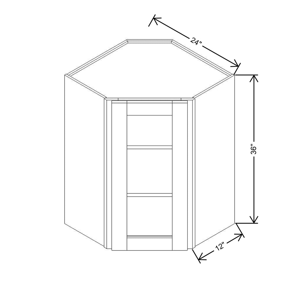 Modernform Cabinet Espresso Shaker 24" W X 36" H X 12" D Wall Diagonal Corner Glass Door Cabinet
