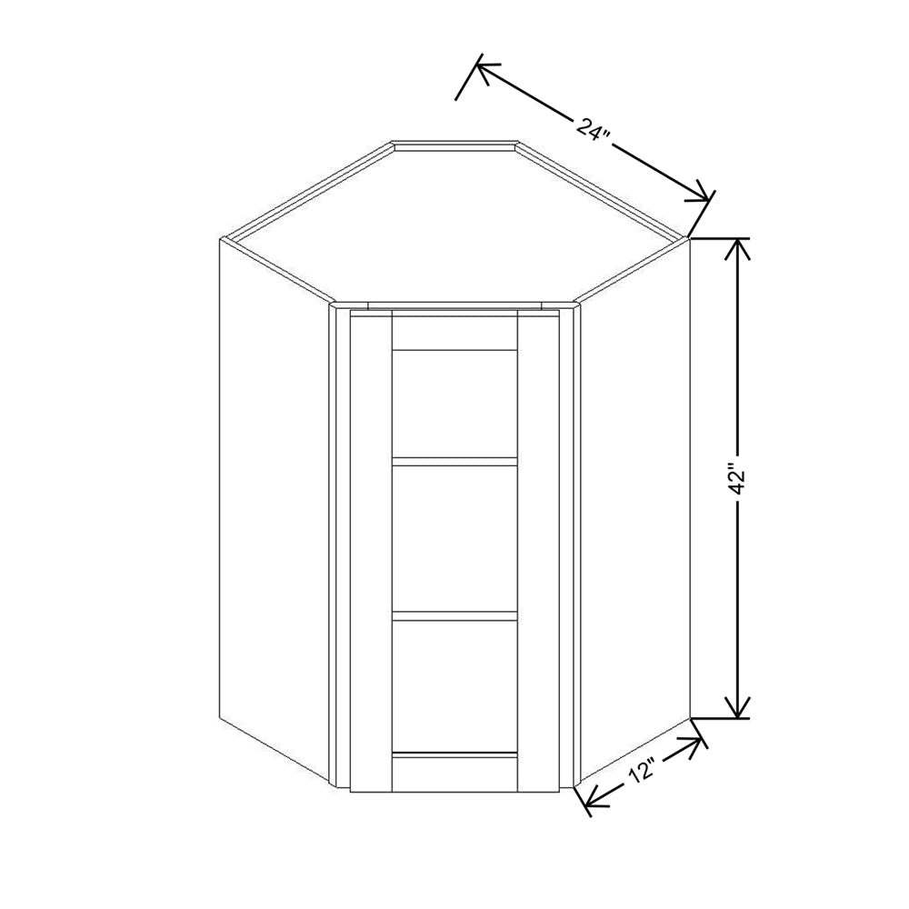 Modernform Cabinet Natural Shaker 24" W X 42" H X 12" D Wall Diagonal Corner Glass Door Cabinet