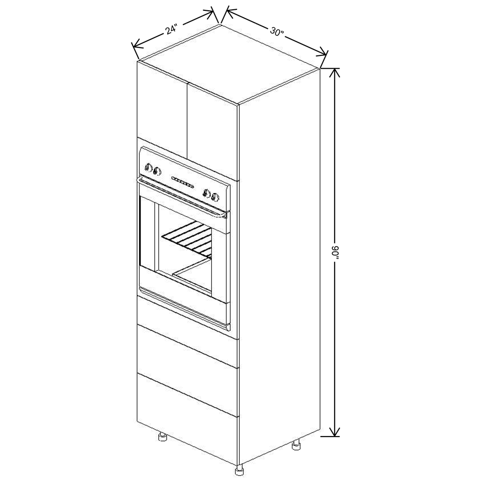 Fabuwood Illume Catalina Bianco Gloss 2 90"H Single Oven w/3 Drawers