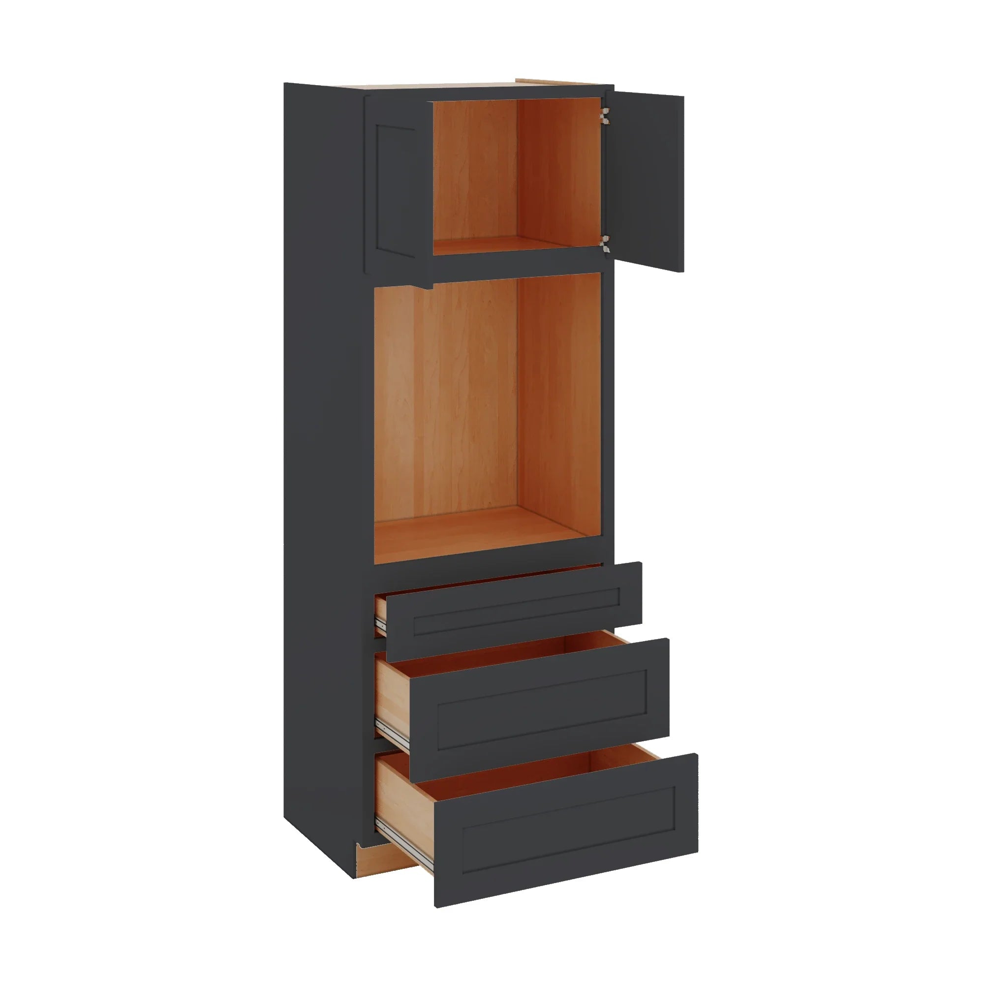 Modernform Cabinet Onyx Black Shaker 33" W X 90" H X 24" D Oven Cabinet With 3 Drawers